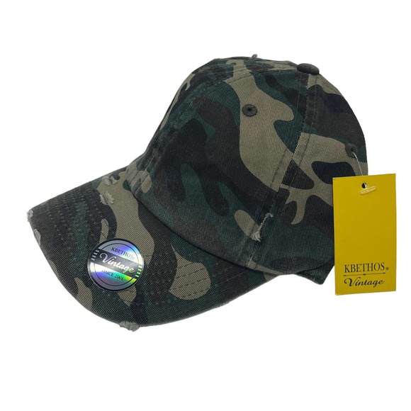 NWT Kids Distressed Camouflage‎ Baseball Hat Cap Low Profile Adjustable Cotton - Picture 2 of 6
